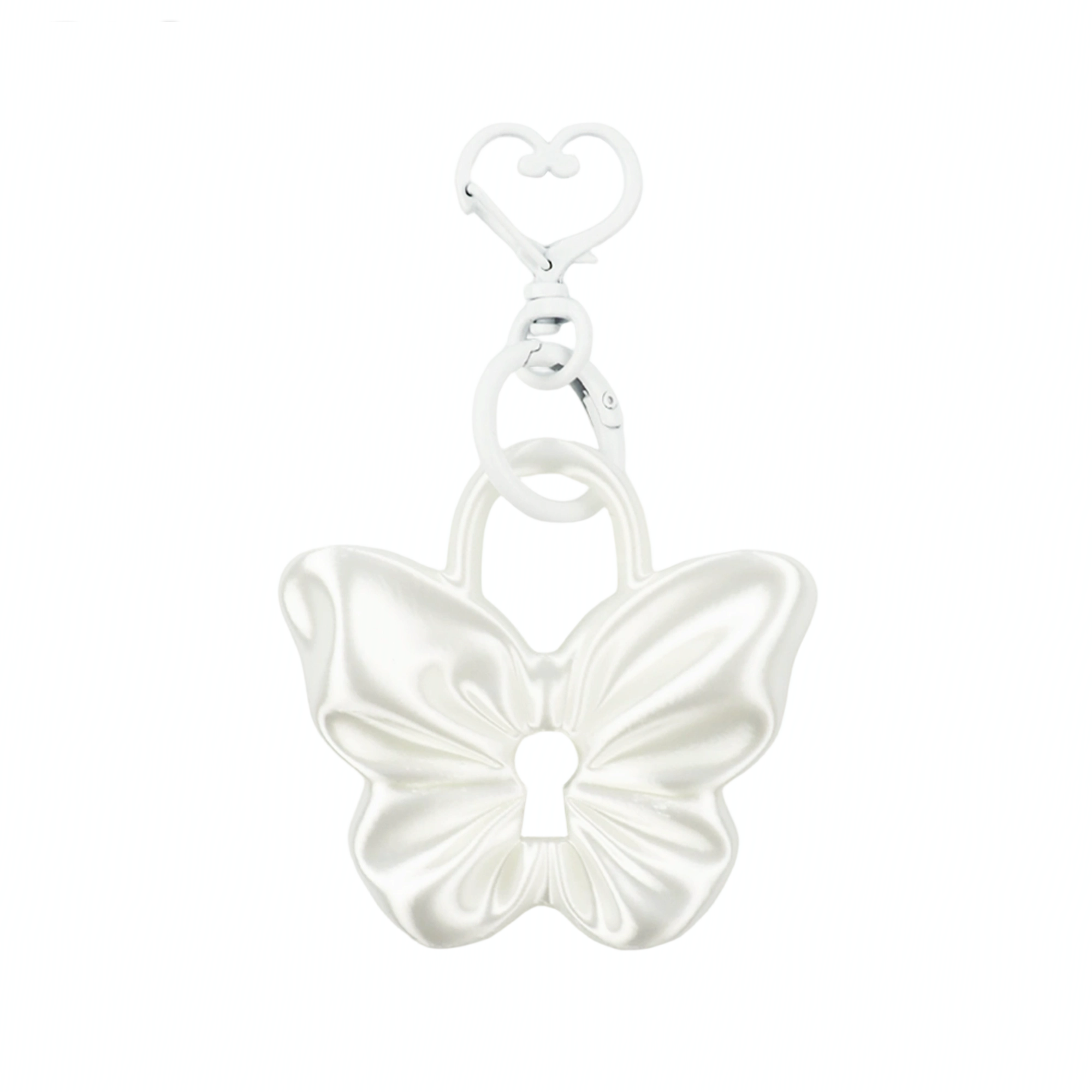 Silk Butterfly Padlock Charm Keychain - White