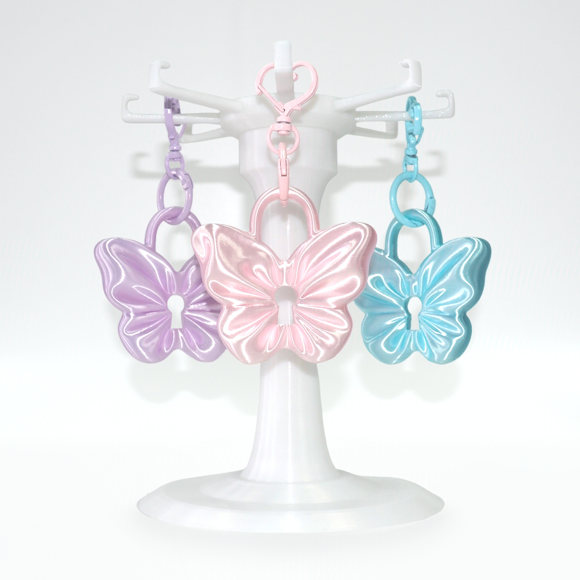Silk Butterfly Padlock Charm Keychain - Blue view 2