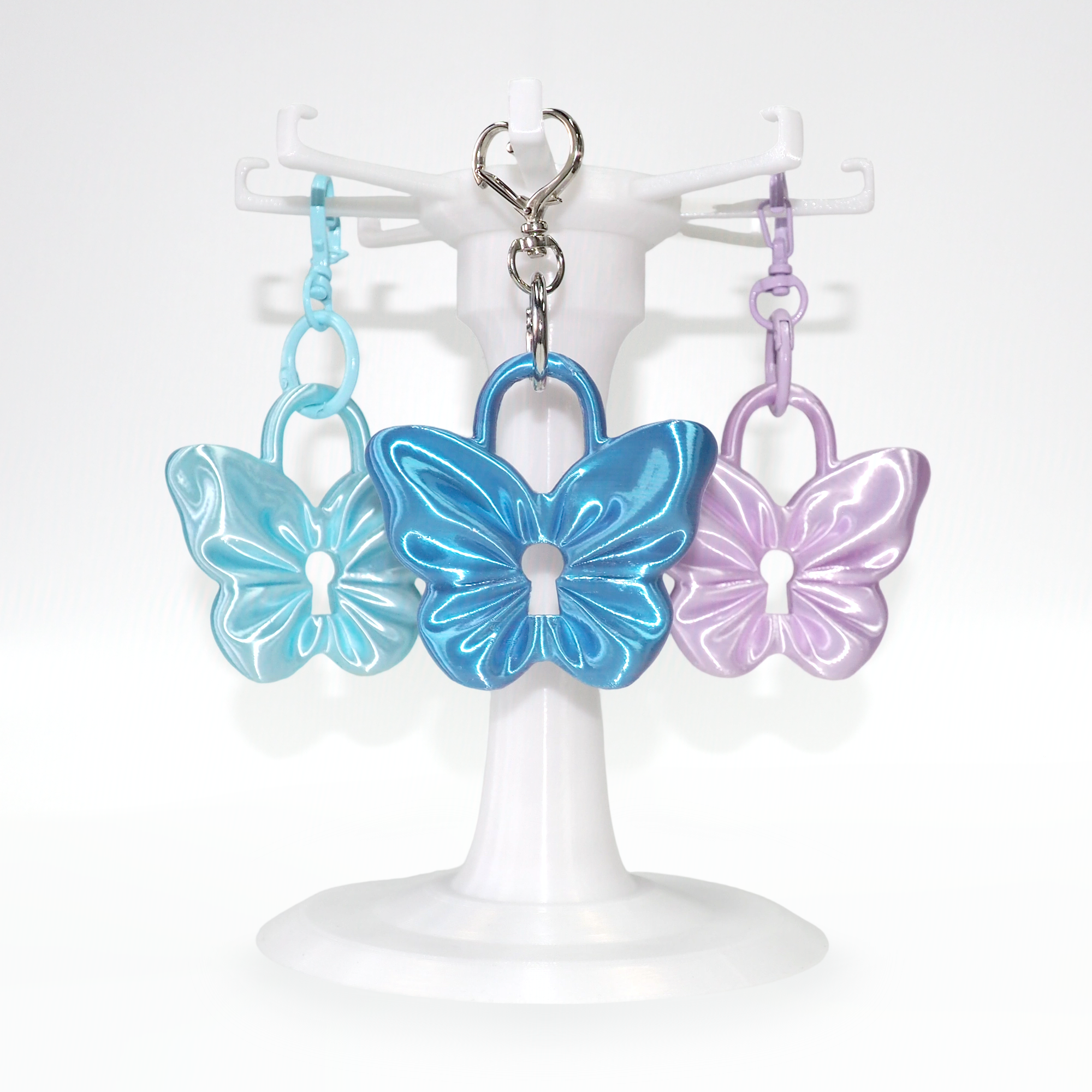 Silk Butterfly Padlock Charm Keychain - Blue view 3