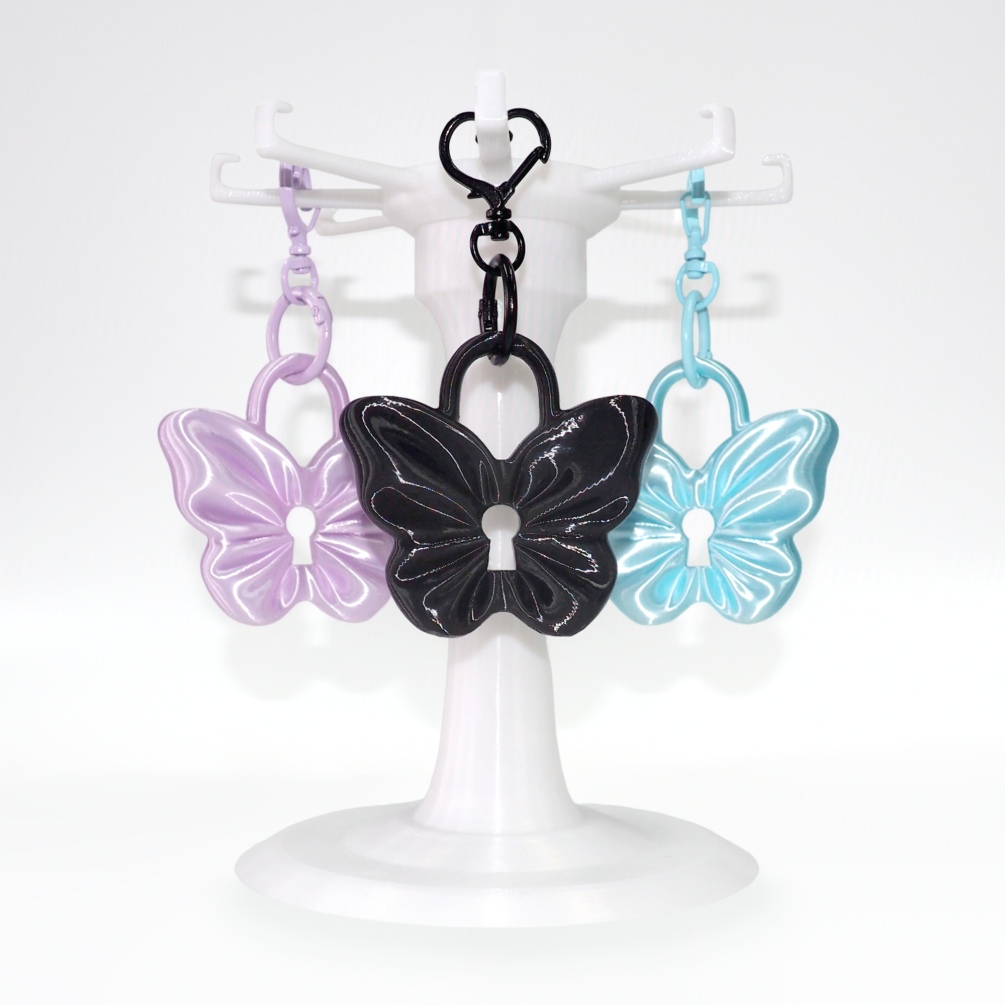 Silk Butterfly Padlock Charm Keychain - Blue view 4