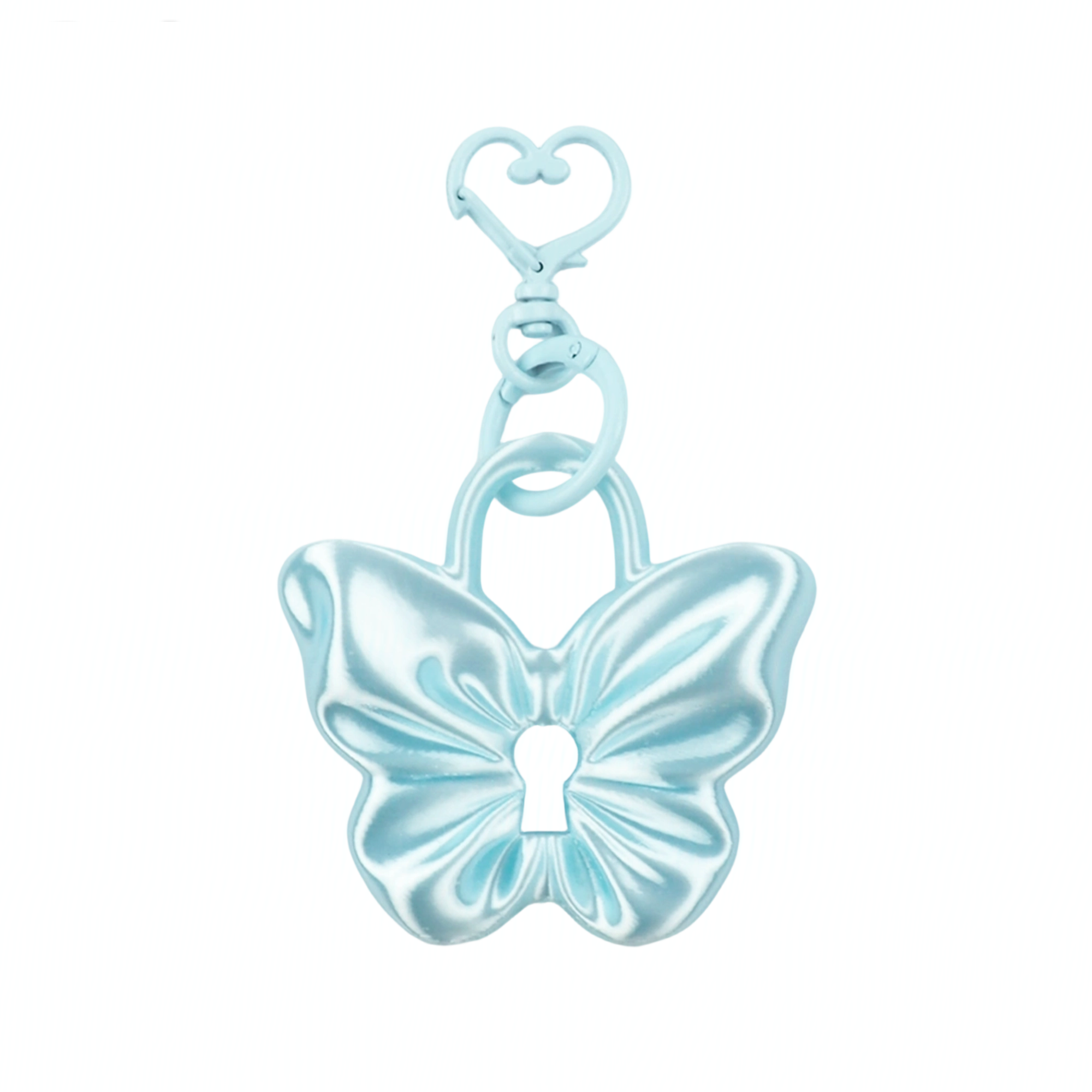 Silk Butterfly Padlock Charm Keychain - Blue