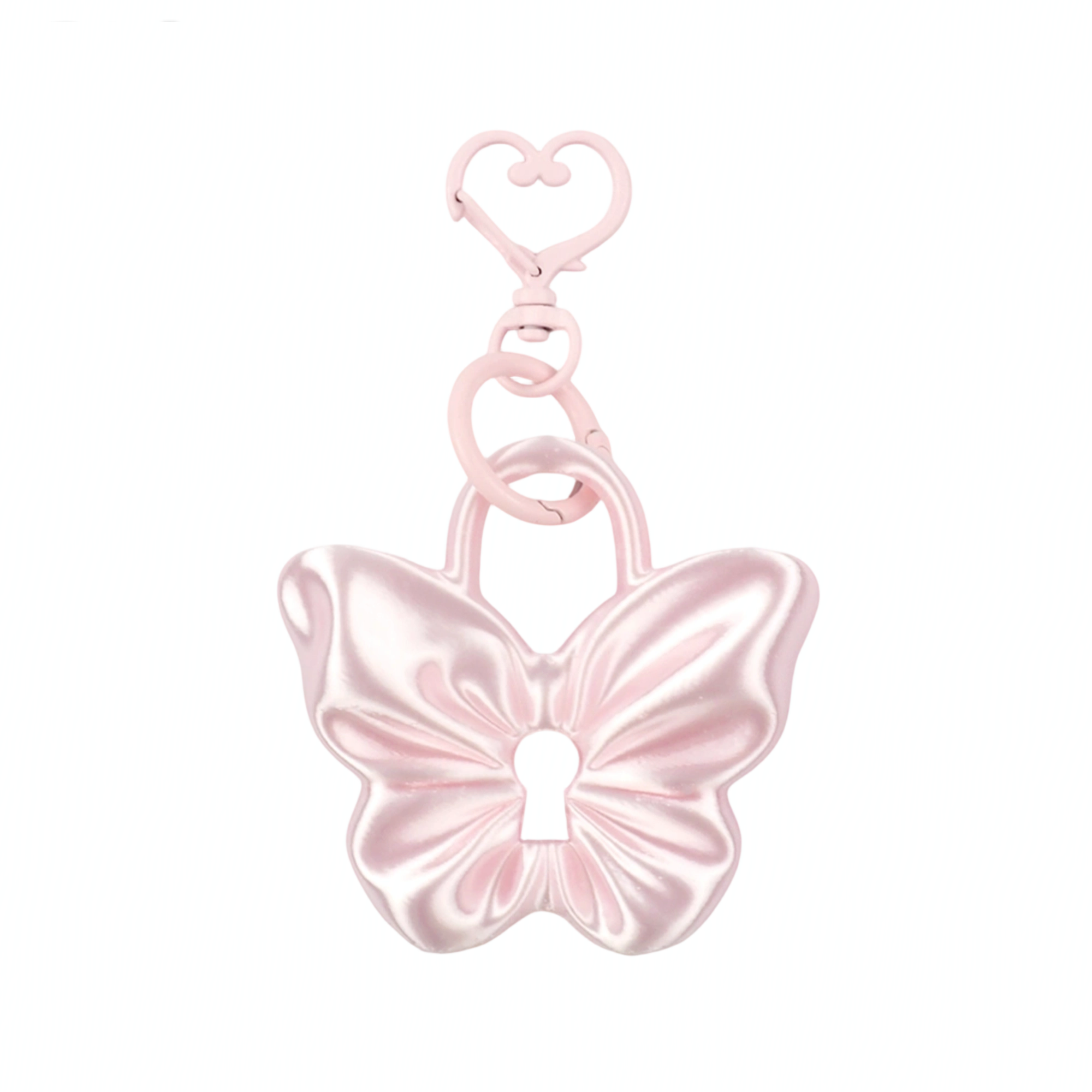 Silk Butterfly Padlock Charm Keychain - Pink