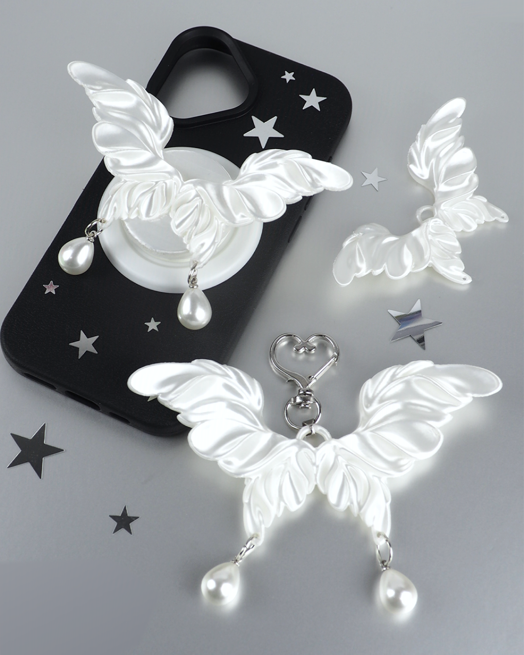 Angel Wing Butterfly Charm Keychain - silver view 5
